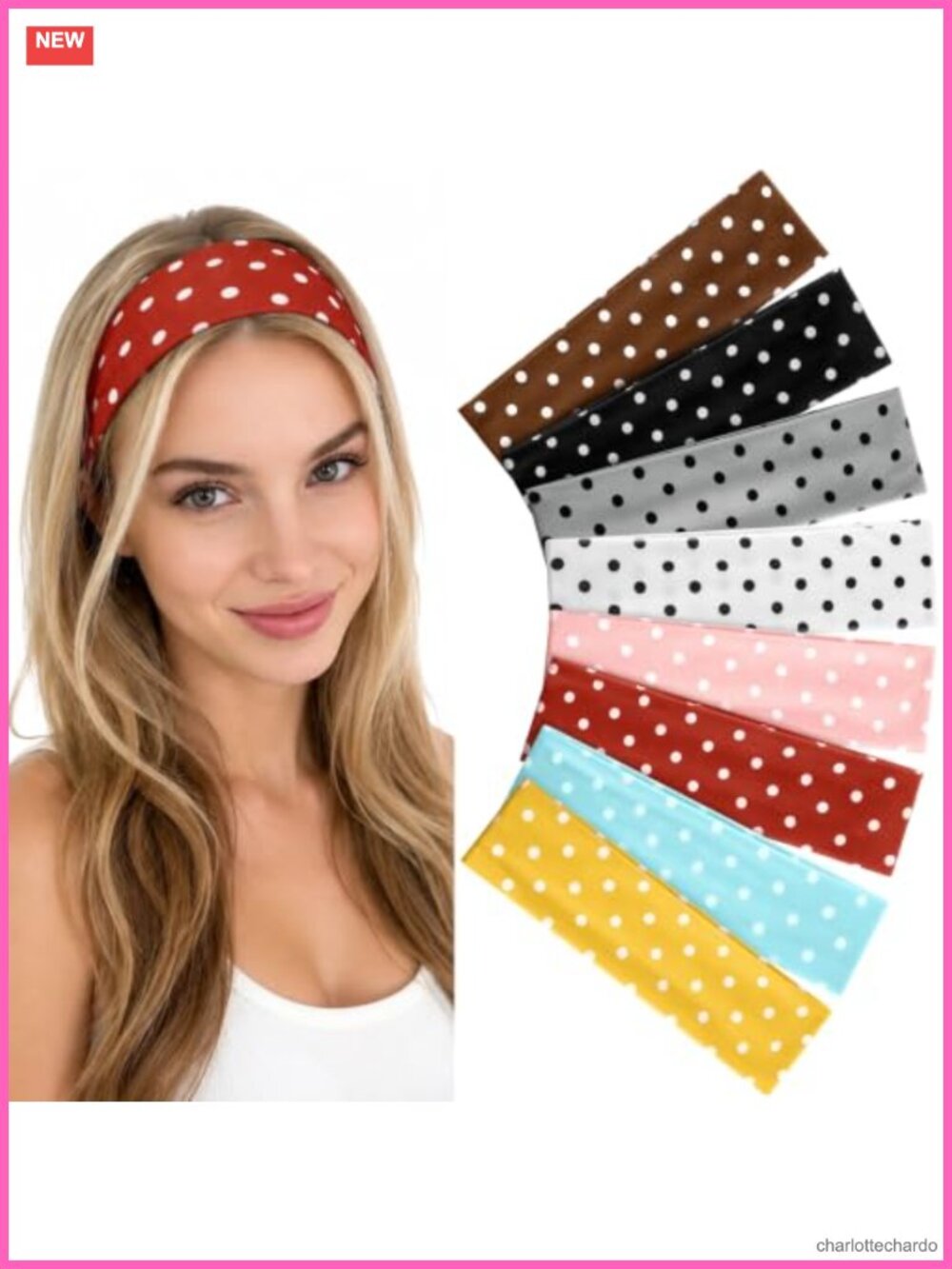 Polka Dot Headbands Set 8pc Fabric Non-Slip Retro Hair Accessories